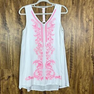 Altar'd State Sleeveless Dress, white & pink, size small, lined, 100% rayon